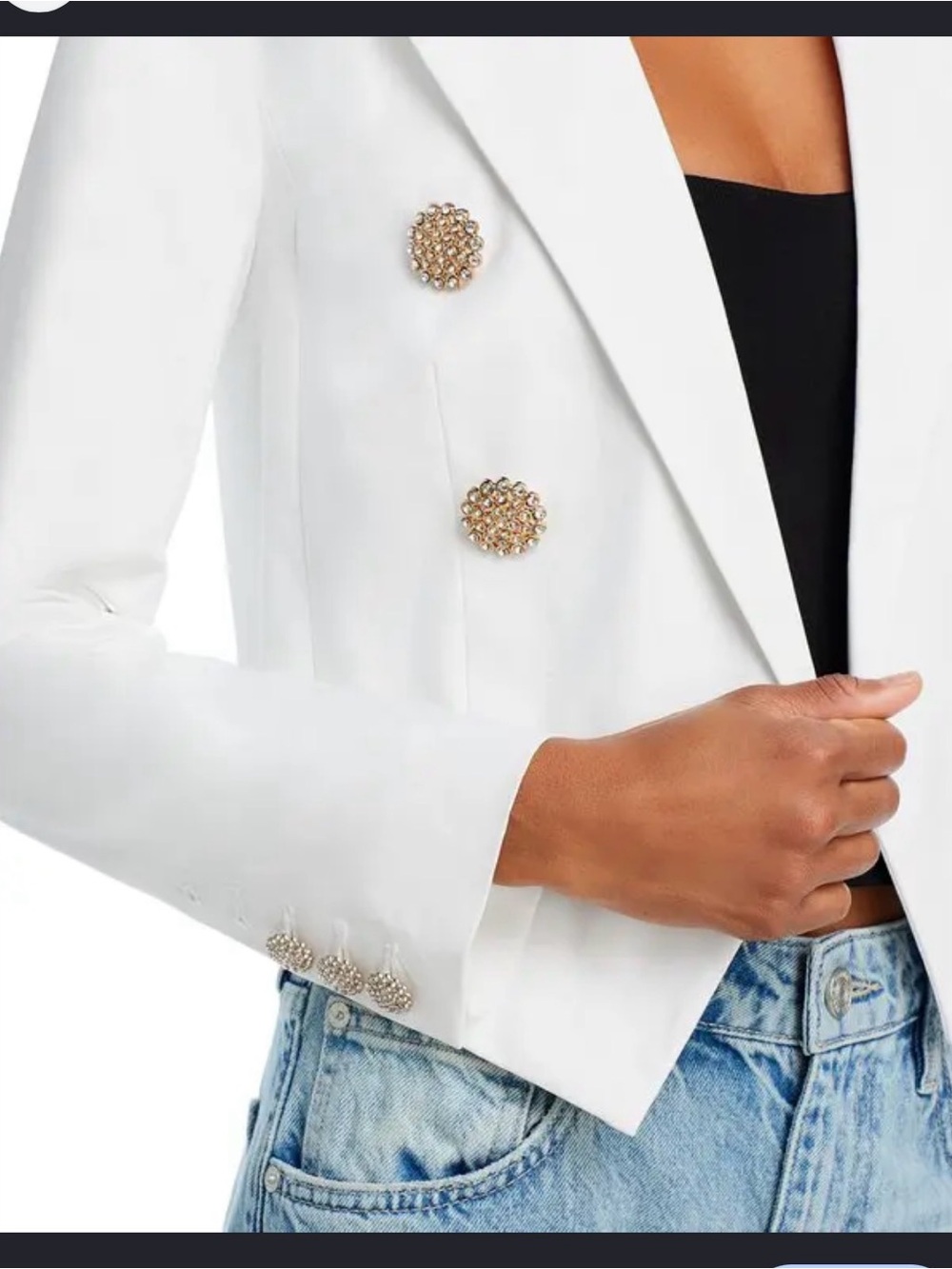 L'AGENCE White Double-Breasted Blazer with Gold-Tone Buttons